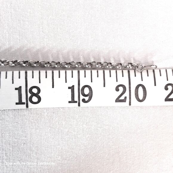 Upcycled Heavy Floral Silver Tone Pendant Necklace Cable Chain Links - Picture 6 of 9